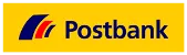 Ein gelbes Schild mit blauem Text, der Postbank sagt